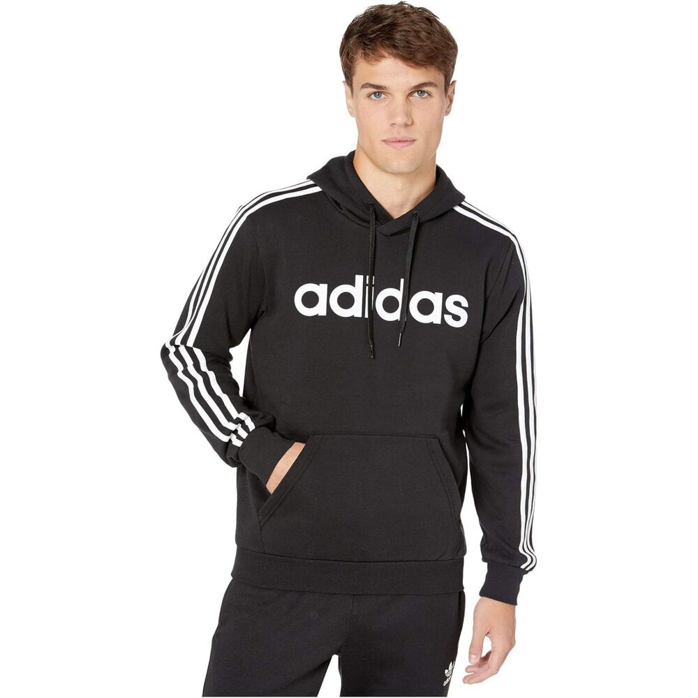 adidas Men's Essentials Fleece 3-Stripes Hoodie Pullover Sweatshirt Black XL
